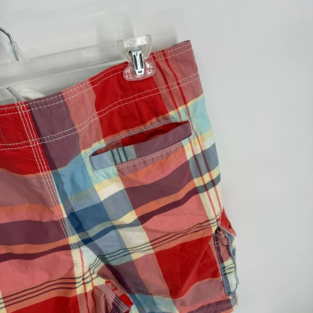Abercrombie & Fitch Shorts Mens Medium Plaid Long Board Swim Trunks Cargo Lined